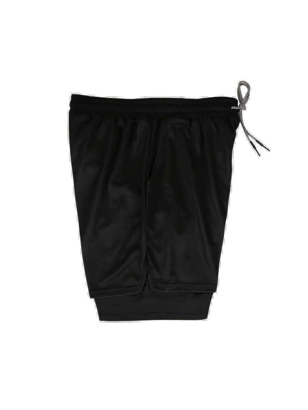 Pink anime-inspired 2-in-1 men's shorts with floral design and a black inner layer, featuring a drawstring waist.