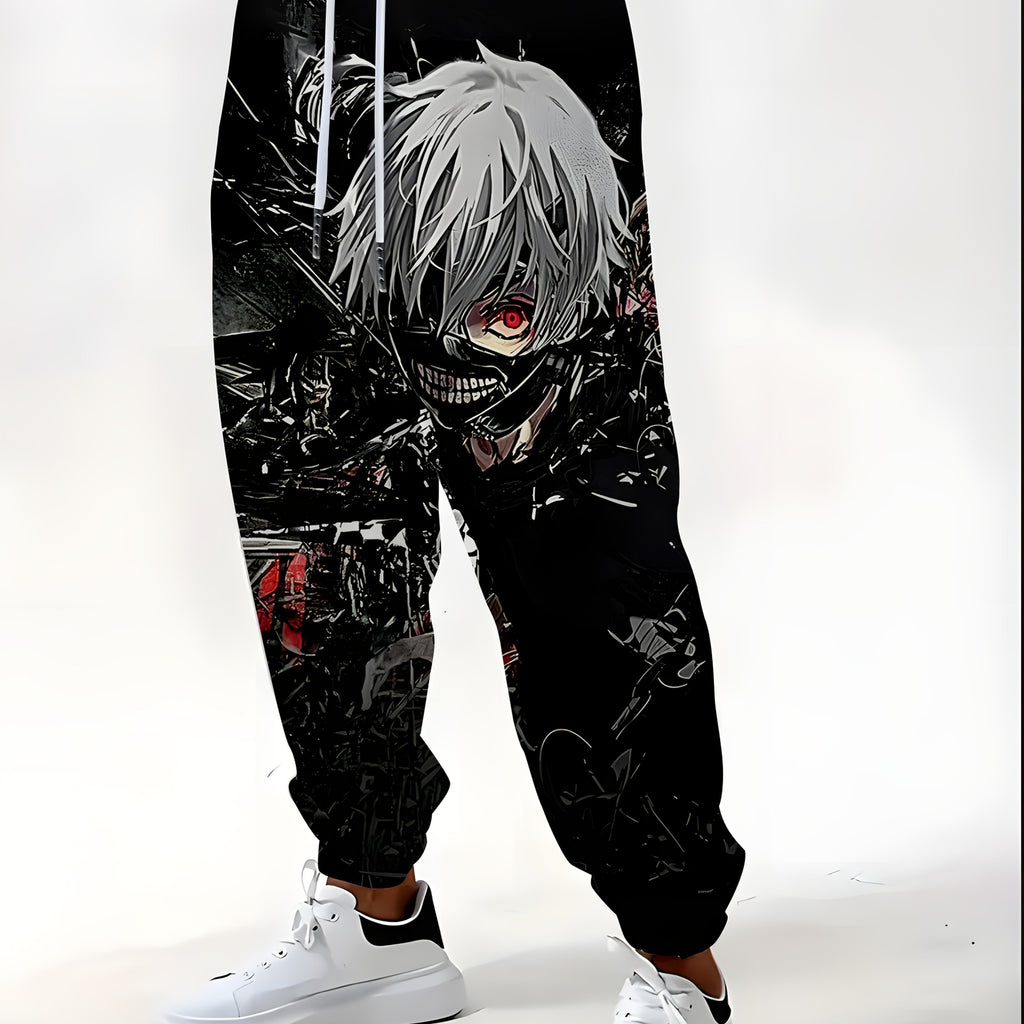 Men's 3D graphic jogger pants with cartoon design. Casual fit, drawstring waist, machine washable—perfect for streetwear, gym, or daily wear.