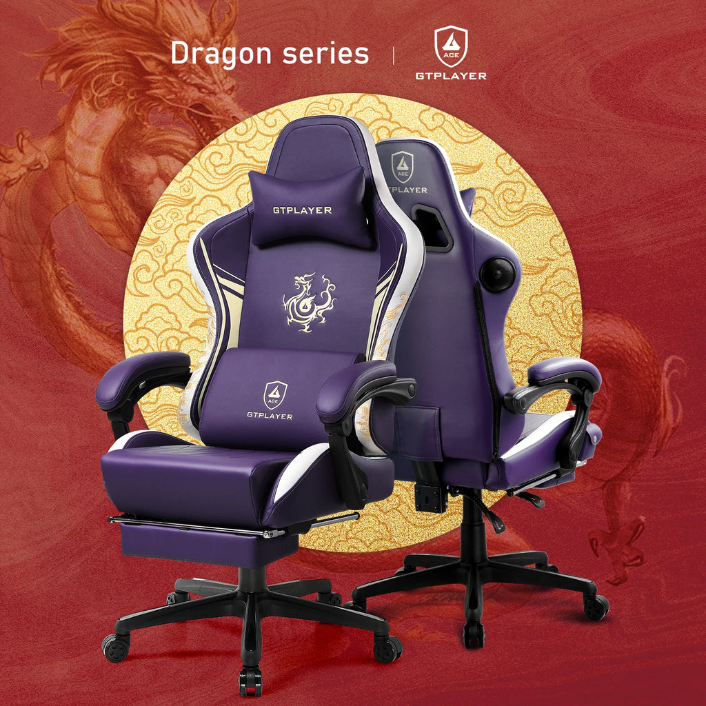 GTPLAYER Gaming Chair with Bluetooth Speakers, Footrest & Ergonomic Design, Dragon Series Video Game & Office Chair