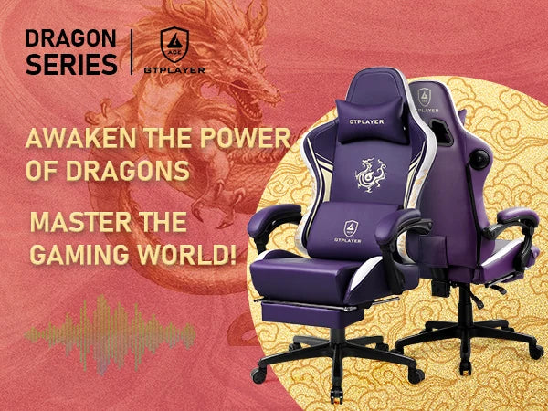 GTPLAYER Gaming Chair with Bluetooth Speakers, Footrest & Ergonomic Design, Dragon Series Video Game & Office Chair
