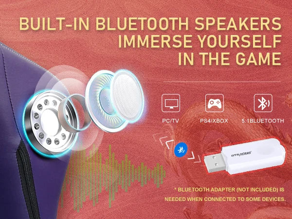 GTPLAYER Gaming Chair with Bluetooth Speakers, Footrest & Ergonomic Design, Dragon Series Video Game & Office Chair