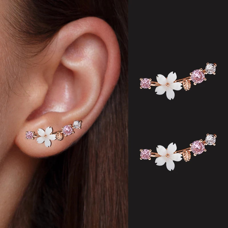 New Korean Rhinestone Leaves Stud Earrings For Girls Charm Crystal Flower Personality Party Women Banquet Jewelry Gift Brincos