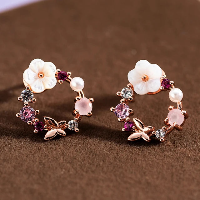 New Korean Rhinestone Leaves Stud Earrings For Girls Charm Crystal Flower Personality Party Women Banquet Jewelry Gift Brincos