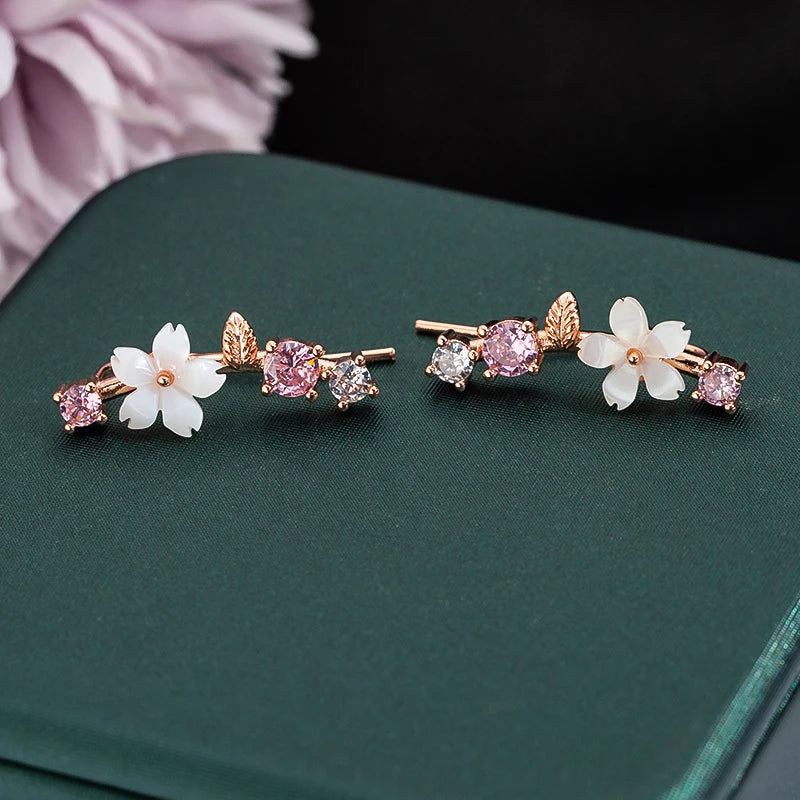 New Korean Rhinestone Leaves Stud Earrings For Girls Charm Crystal Flower Personality Party Women Banquet Jewelry Gift Brincos