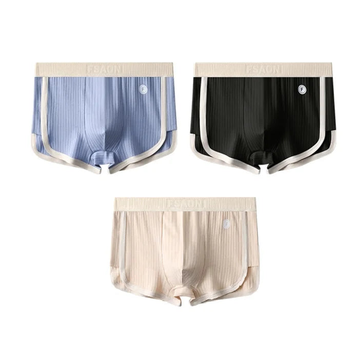 1/3PCS 100% Cotton Solid Striped Men's Boxer Sexy Breathable Mesh U Crotch Underwear High Elastic Widen Waistband Underpants