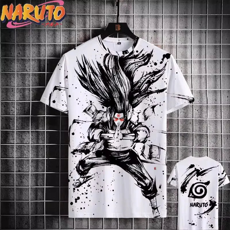MINISO Naruto Men's T Shirt Japanese Anime 3D Prints Casual Short Sleeve Tees Street Oversized Clothing Fashion Cartoon T-Shirts