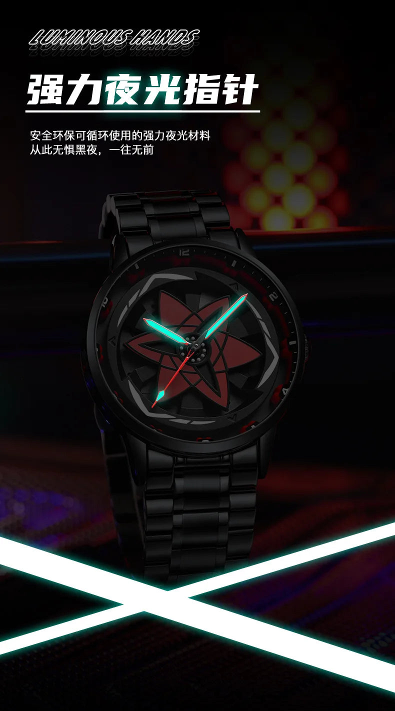 Kaleidoscope Sharingan Rotary Dial Watch 3D Japanese Anime Dial Quartz Men's Watch Top Brand Luxury Waterproof Fashion Men Watch