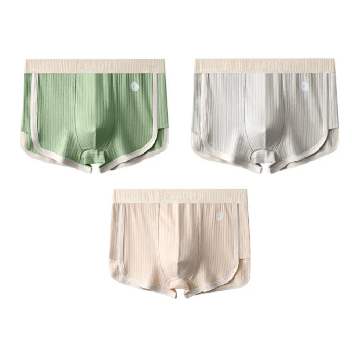 1/3PCS 100% Cotton Solid Striped Men's Boxer Sexy Breathable Mesh U Crotch Underwear High Elastic Widen Waistband Underpants