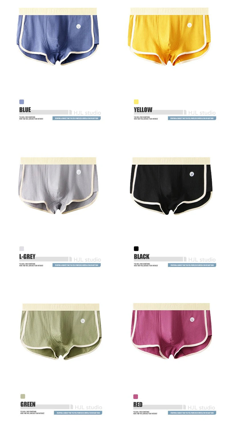 1/3PCS 100% Cotton Solid Striped Men's Boxer Sexy Breathable Mesh U Crotch Underwear High Elastic Widen Waistband Underpants