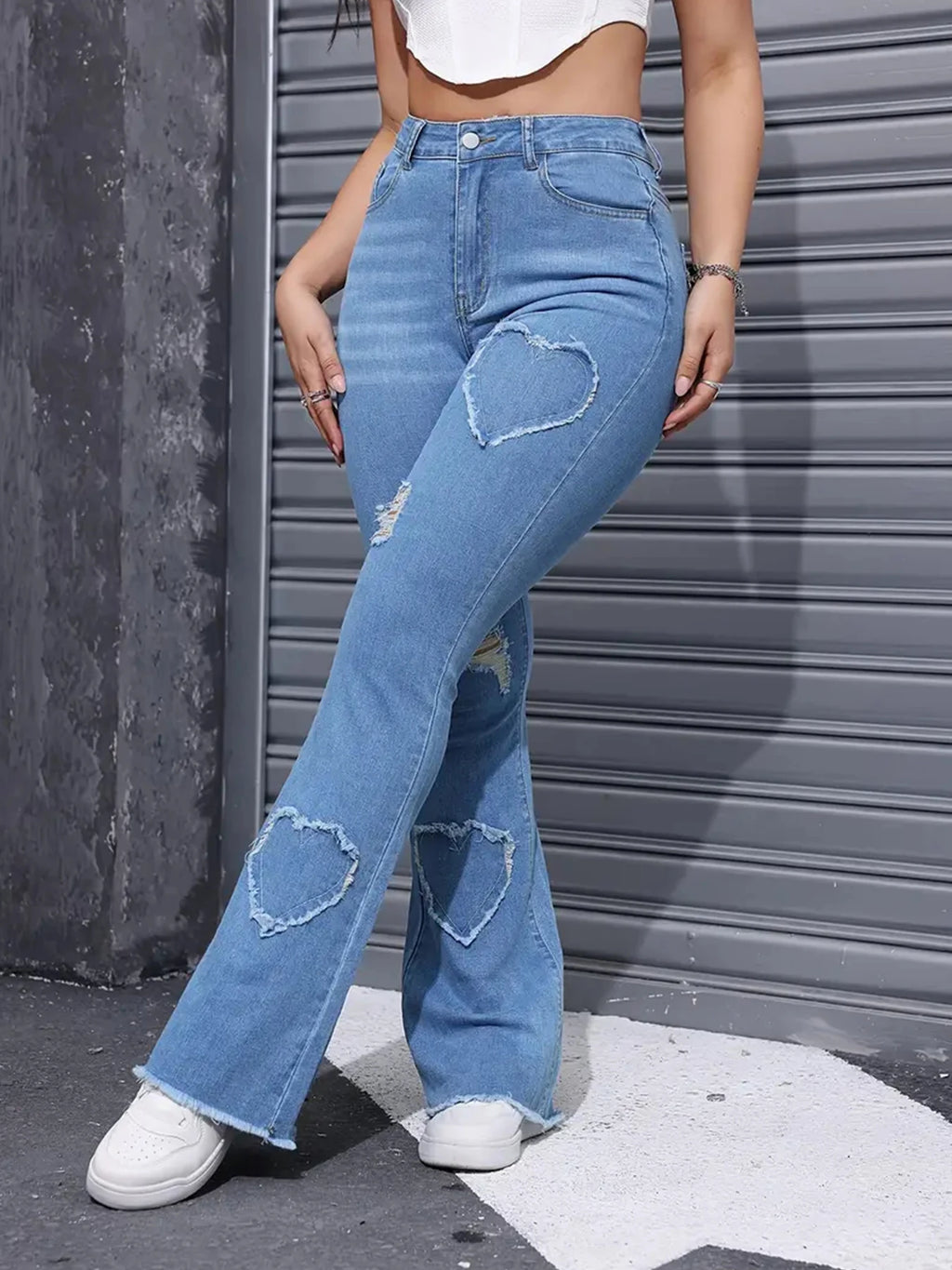 2025 Women's New Distressed Jeans, Embroidered Patch Fabric, High Elasticity, Fashionable and Versatile, Comfortable Denim Women