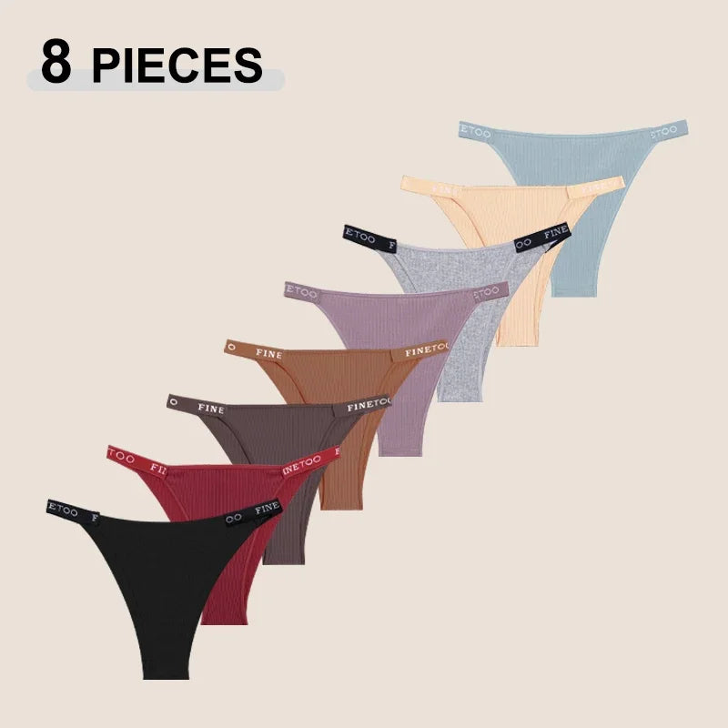 8Pcs/Set Sexy Cotton Low Rise Brazilian Pants For Women Seamless Solid Color Letter Bikini Panties Female Soft Cozy Underpants