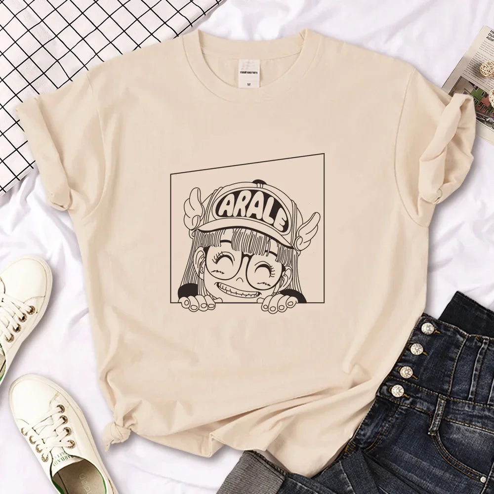Anime and more Arale Harajuku T-Shirt featuring Arale character design in a playful circular graphic.