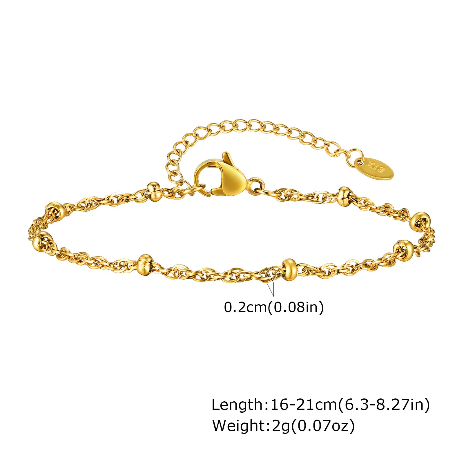 Thin Link Women Bracelet, Stainless Steel 18K Gold Plated Wrist Chain Waterproof Resistant Jewelry