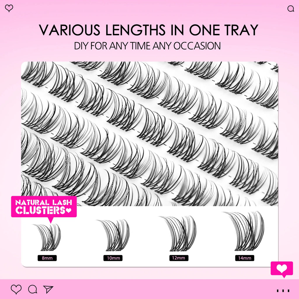 WOSHEER Lash Clusters Kit Wispy Natural Cluster Eyelash Extension Kit DIY Lash Extension Kit 8-14MM Eyelash Clusters  Individual