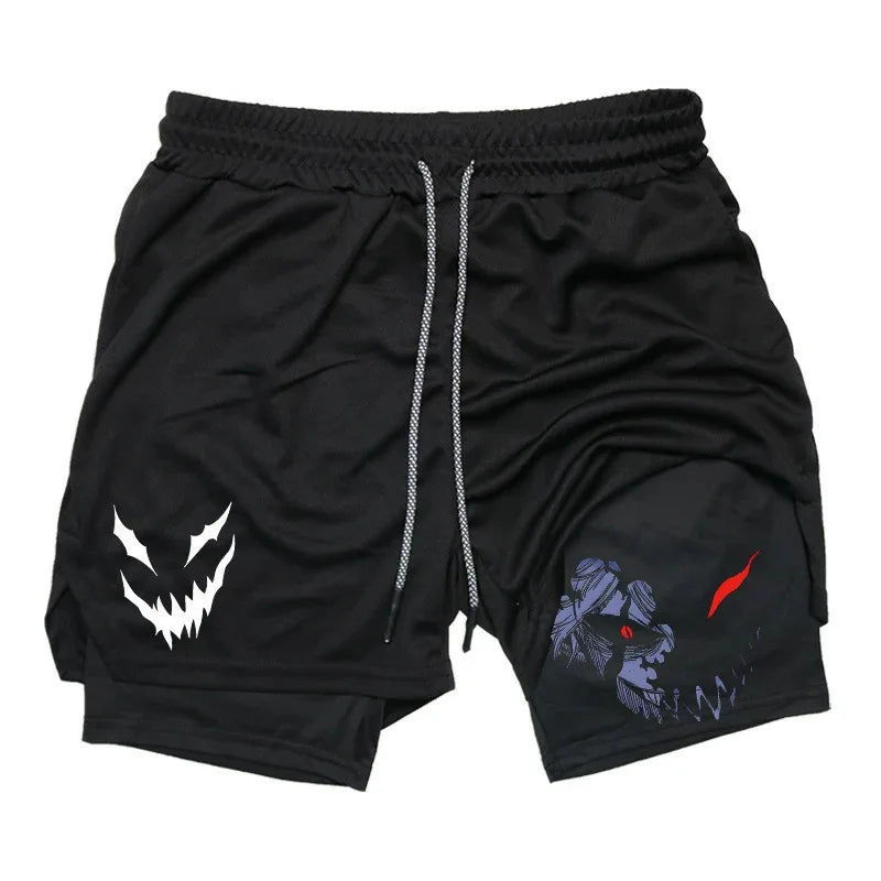 Summer New Black Five-leaf Clover Printed Men's and Women's Shorts Double-layer Loose Sports and Casual Pants for Beach Fitness