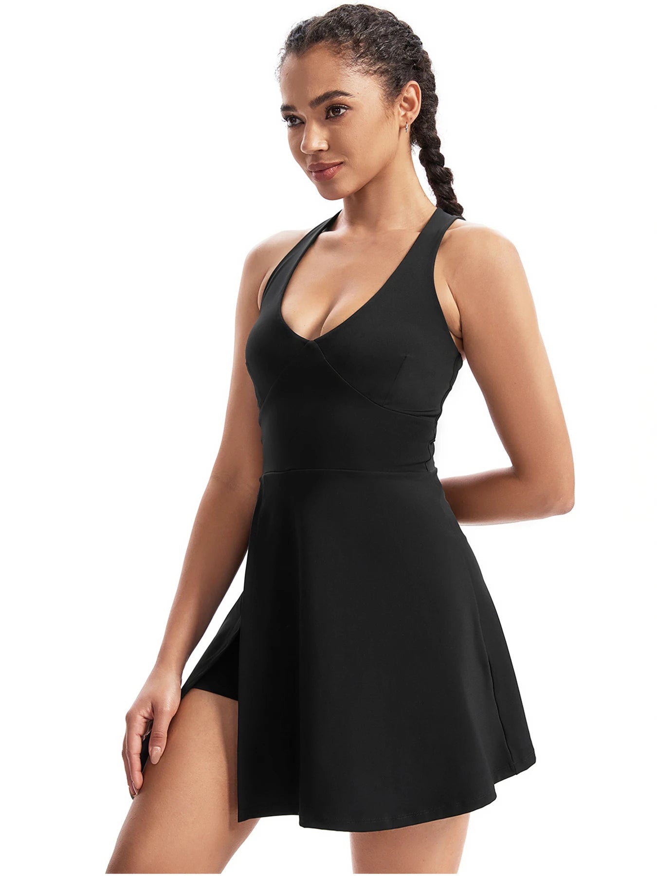 Women's Two-In-One Golf and Tennis Skirt Gym Sports Breathable Elegant Collarless Backless One-Piece Skirt with Pockets Cute Cas