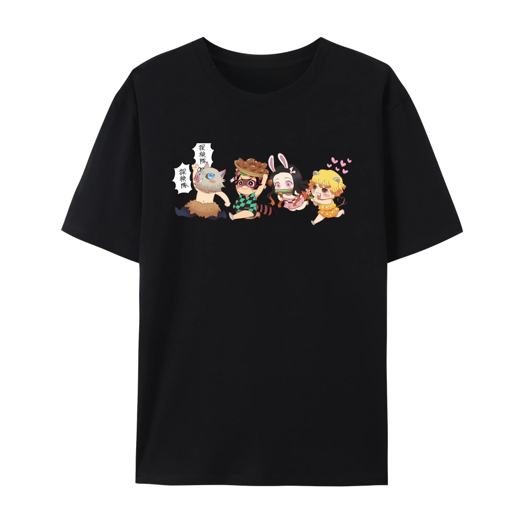 Demon Japanese Anime Slayer Unisex Short Sleeve Crewneck Shirt,Tanjiro & Nezuko Graphic Cotton T-Shirt
