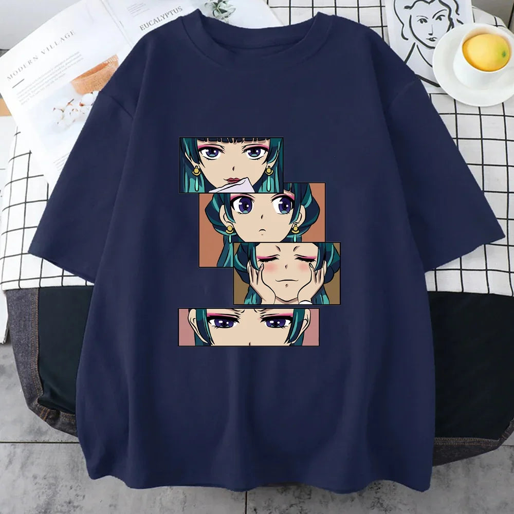 Women’s Harajuku anime T-shirt featuring The Apothecary Diaries graphic. Cute, casual top perfect for streetwear, cosplay, or everyday wear.