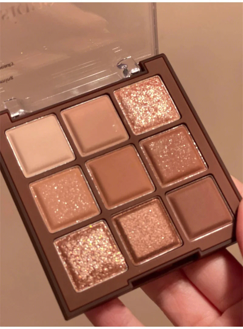 9 Colors Chocolate Eye Shadow Palette Pearly Matte Earth Color Eyeshadow Pallete Shiny Sequins Eye Pigments Lasting Makeup