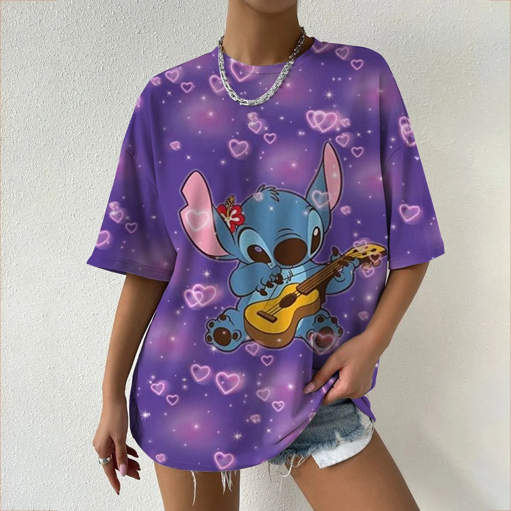 Women's T-Shirts For Women Disney Stitch print Tees Casual Street Femalewear Summer Oversized T-Shirt Fashion Lady Y2k Clothing