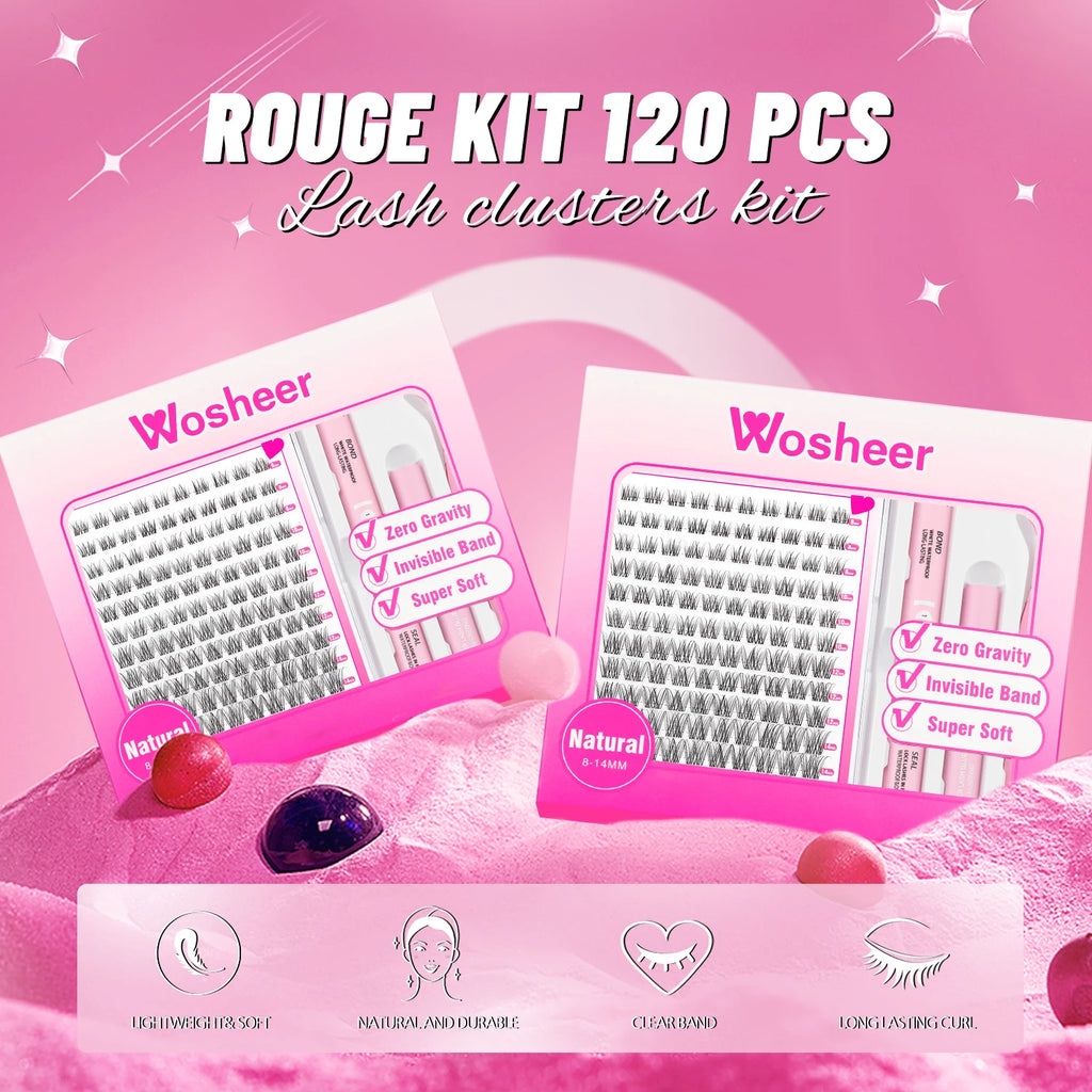 WOSHEER Lash Clusters Kit Wispy Natural Cluster Eyelash Extension Kit DIY Lash Extension Kit 8-14MM Eyelash Clusters  Individual