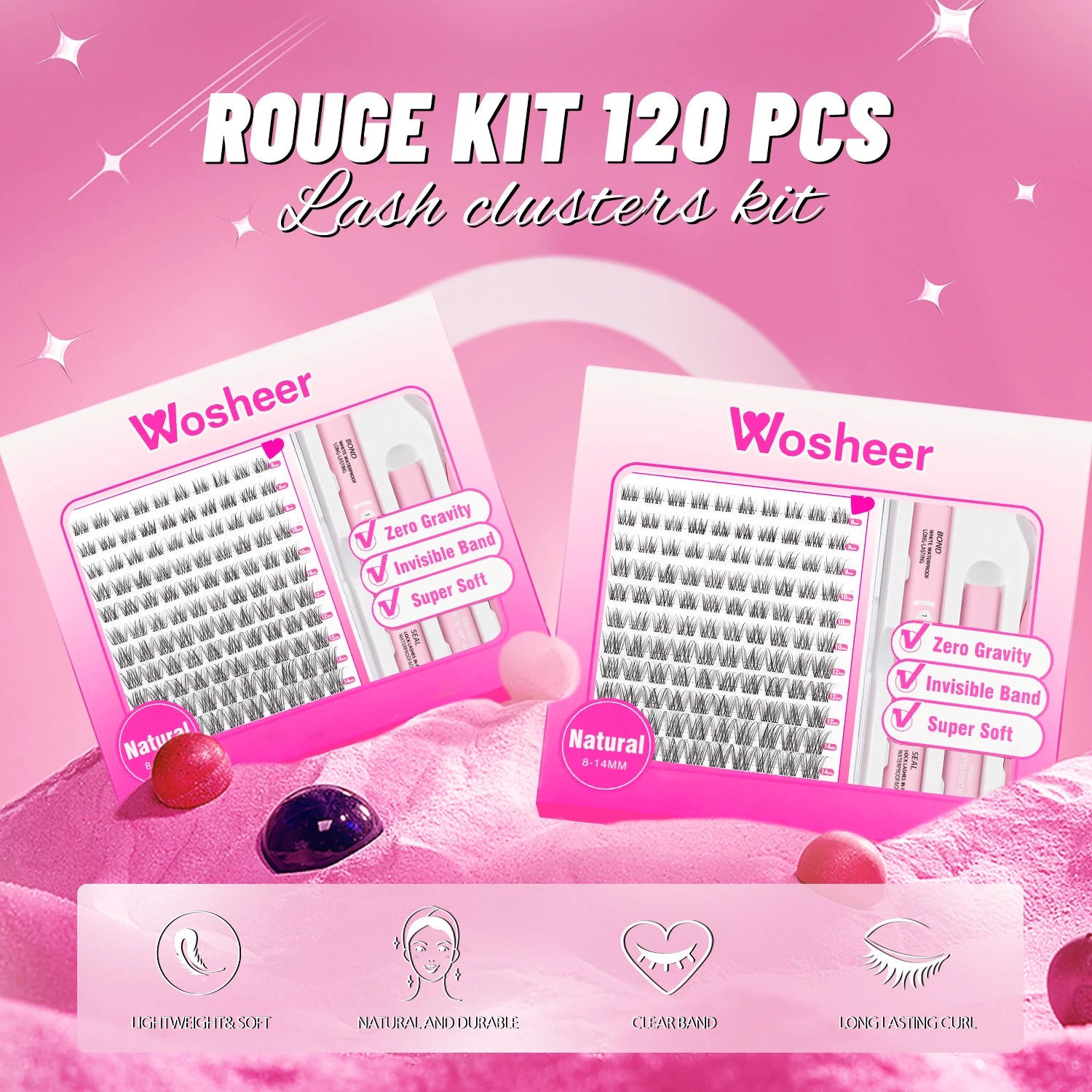 WOSHEER Lash Clusters Kit Wispy Natural Cluster Eyelash Extension Kit DIY Lash Extension Kit 8-14MM Eyelash Clusters  Individual