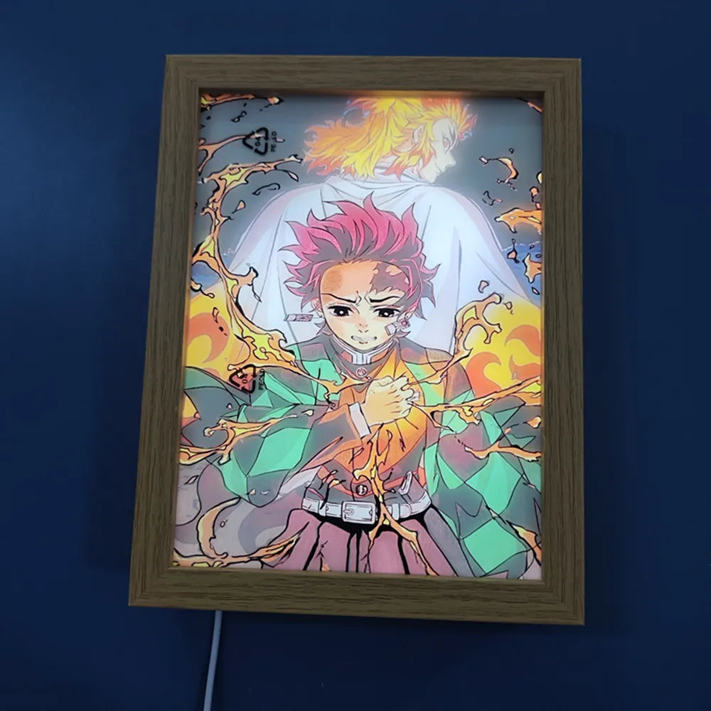 Anime Figure Light Painting Photo Frame Demons Slayer Kimetsu No Yaiba Tanjirou Action Led Lamps Bedroom Decor Chirstmas Gifts