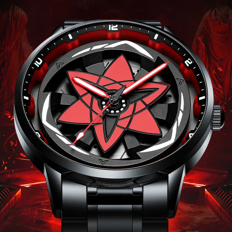 Kaleidoscope Sharingan Rotary Dial Watch 3D Japanese Anime Dial Quartz Men's Watch Top Brand Luxury Waterproof Fashion Men Watch