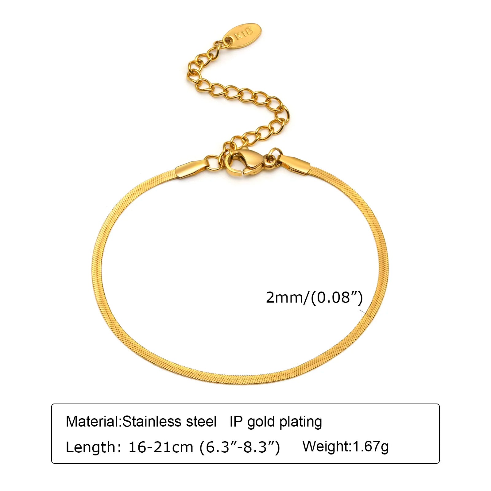 Thin Link Women Bracelet, Stainless Steel 18K Gold Plated Wrist Chain Waterproof Resistant Jewelry