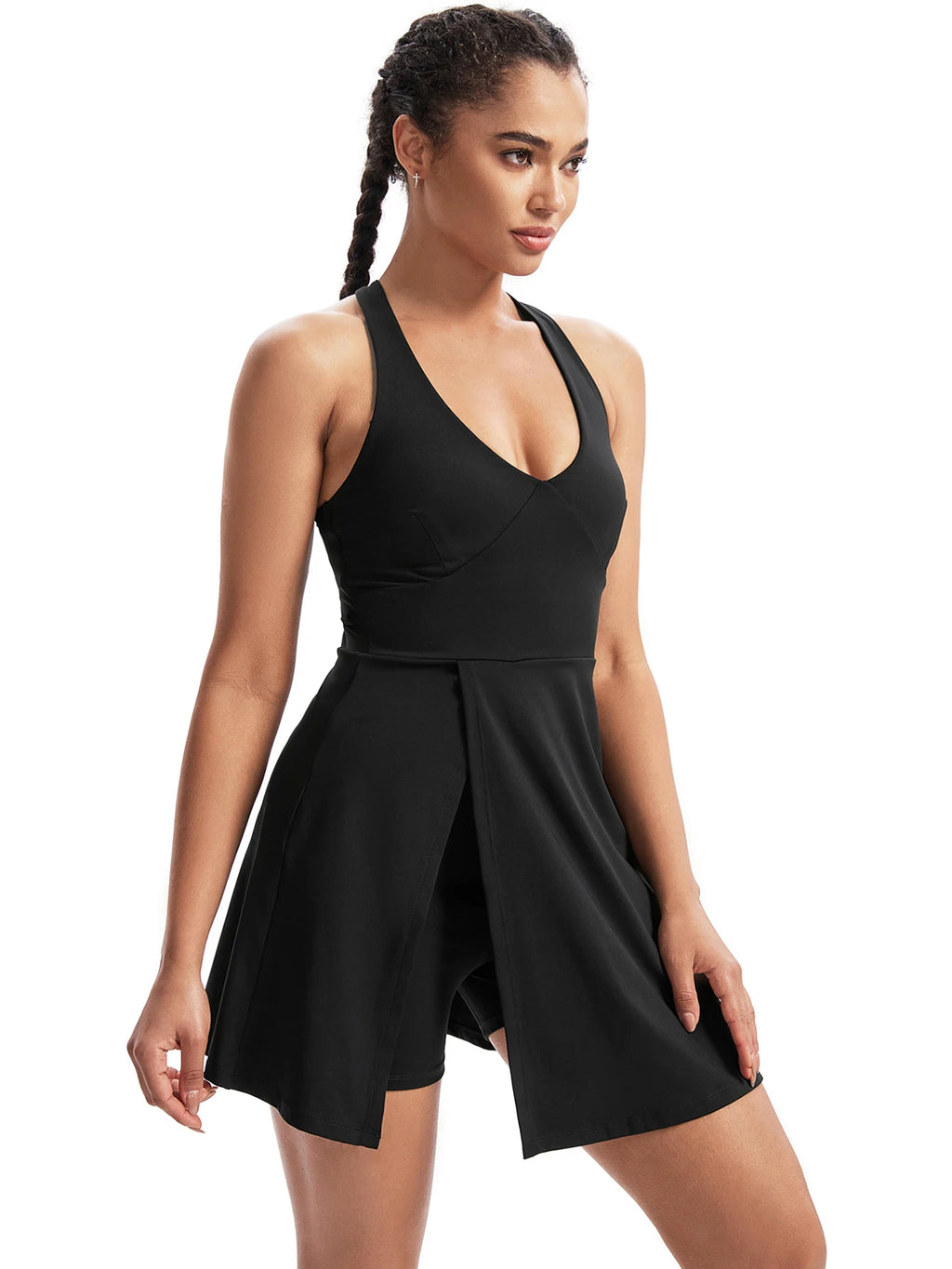 Women's Two-In-One Golf and Tennis Skirt Gym Sports Breathable Elegant Collarless Backless One-Piece Skirt with Pockets Cute Cas