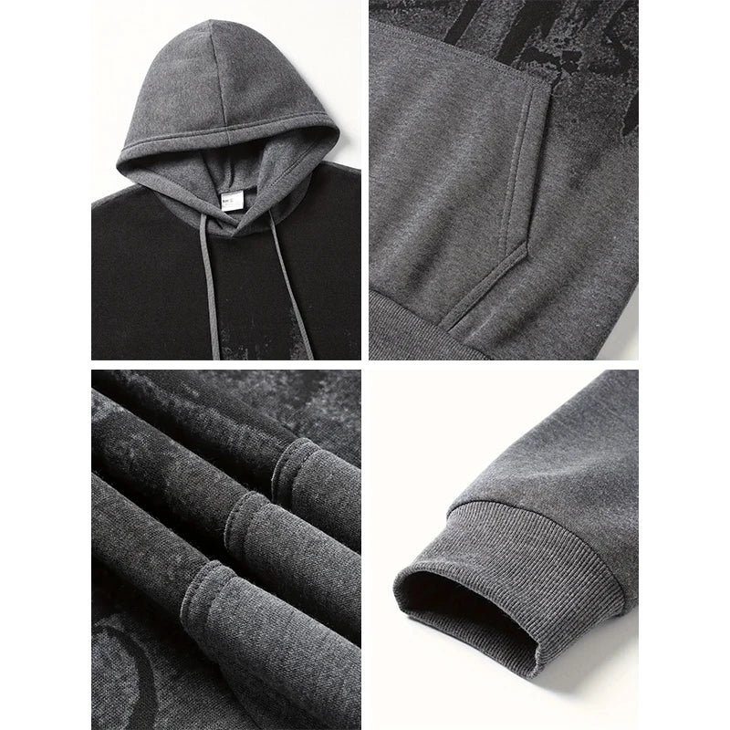 Japan Bushido Style Hooded Sweatshirt Sweatpants Men's Set Autumn Winter Daily Casual Sport Jogger Suit Urban Fashion Sportswear