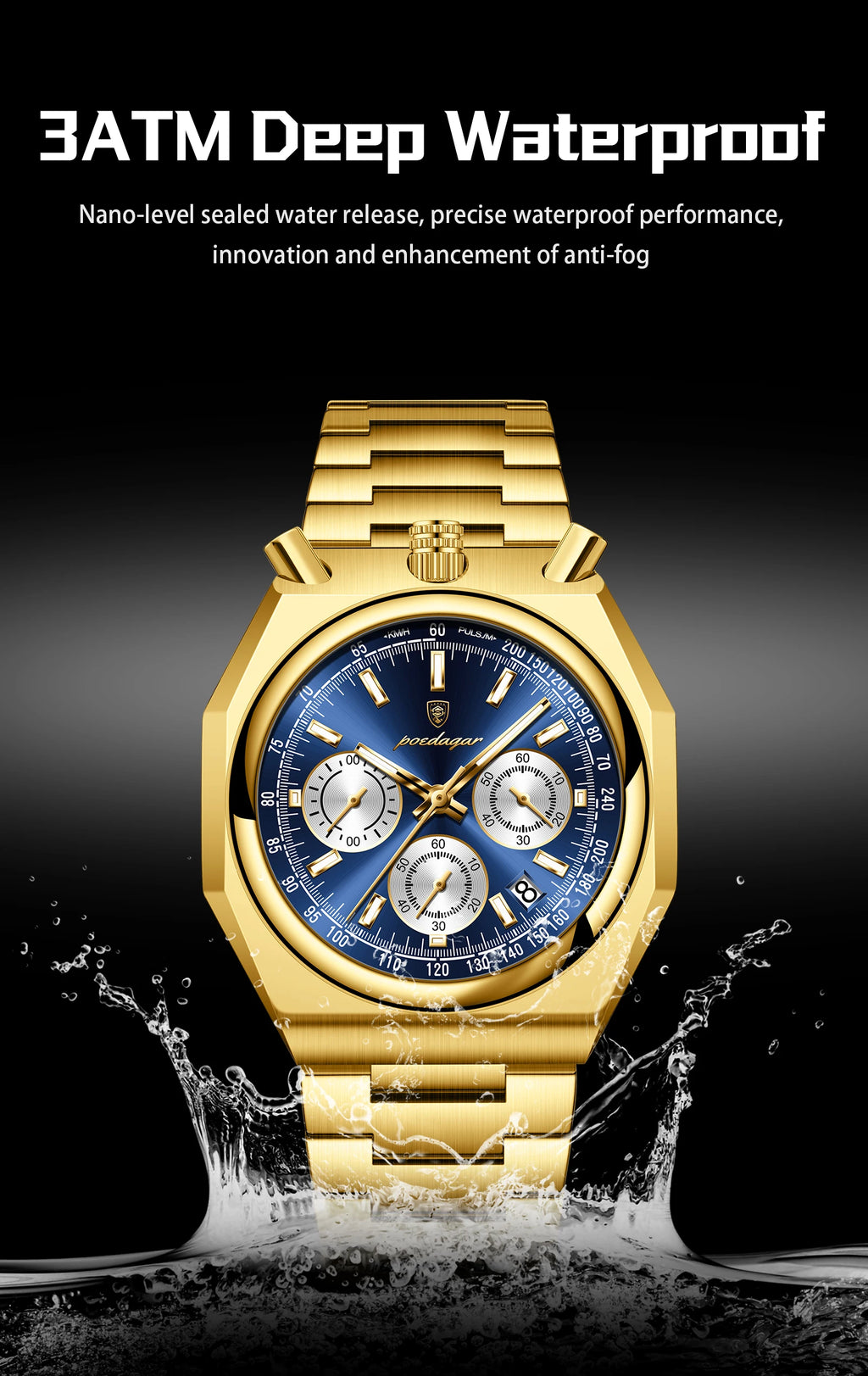 POEDAGAR Top Luxury Man Wristwatch Fashion Luminous Date Stainless Steel Men Watch Chronograph High Quality Men's Quartz Watches