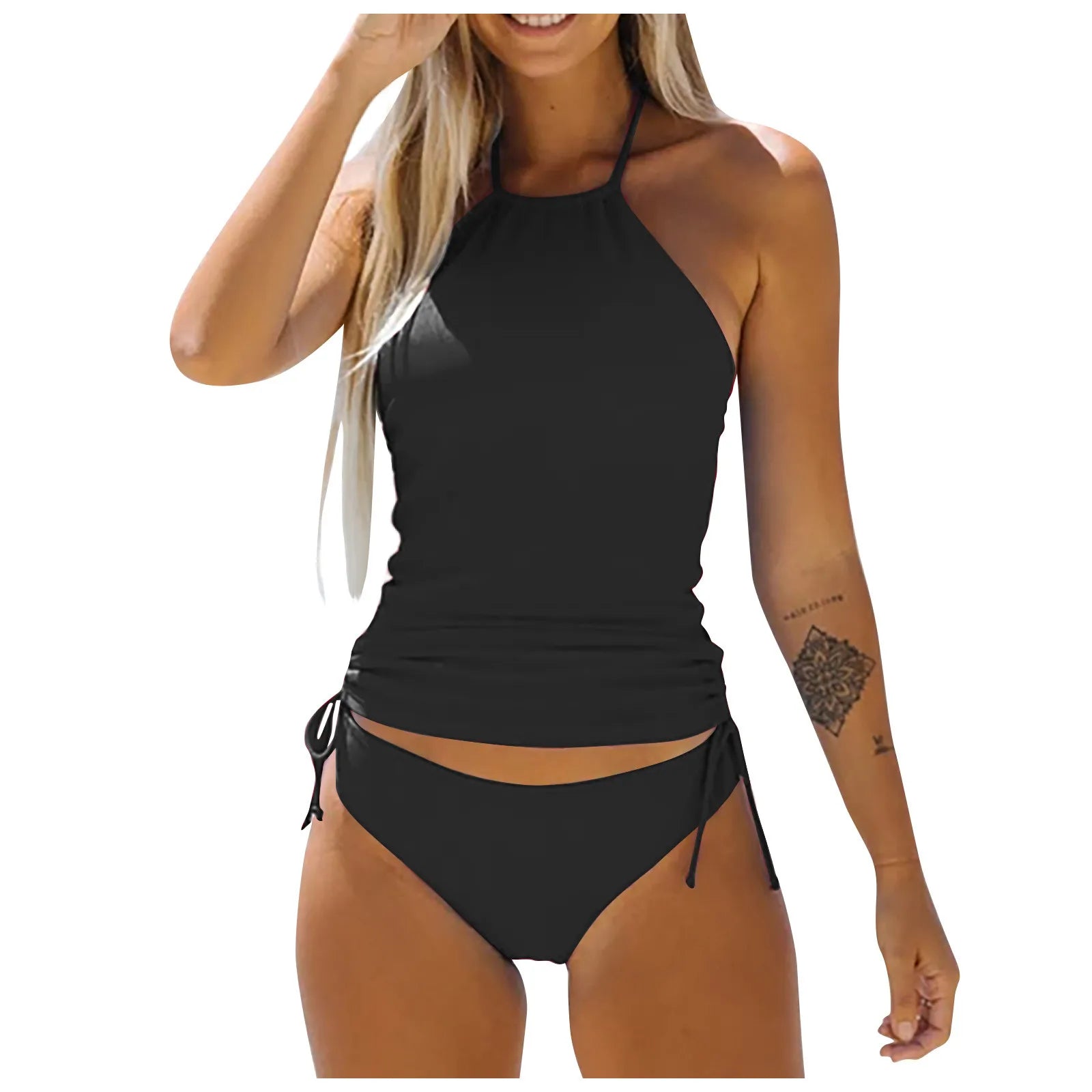 2025 Summer New Womens Swimsuit Neck Hanger Sleeveless Backless Crop Tops Solid Color Panties Bathing Suit Beachwear For Female