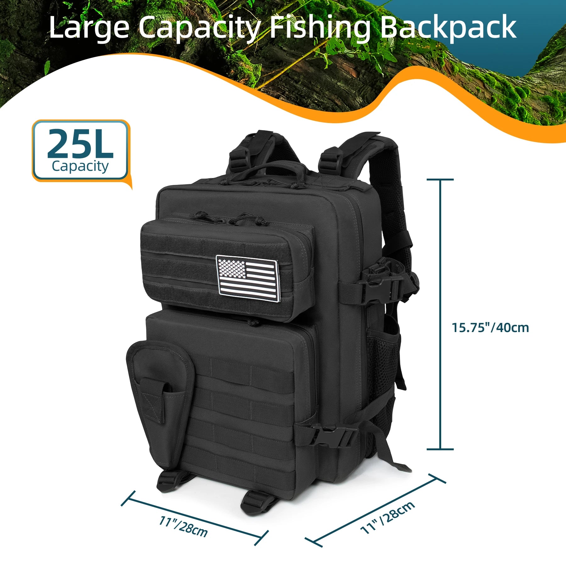 25L Fishing Hunting Bag Tactical Backpack Men's Travel Large Capacity Backpack Durable Waterproof Men's Outdoor Bag