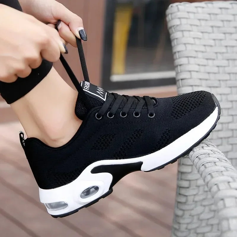 Black anime and more summer women's sneakers with air cushion design, perfect for sports and casual wear.