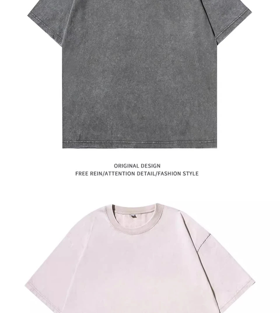 300g Heavy Men Washed Vintage Oversized T-Shirt Street Hip Hop Punk Tee women Harajuku Casual Cotton Short Sleeve Acid Wash Top