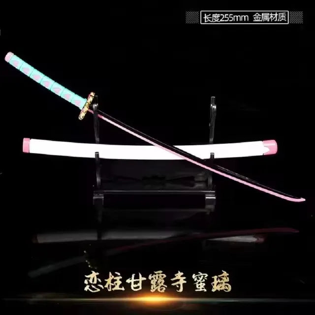 26CM Demon Slayer Sword Real Katana Swords Demon Slayer Cosplay Metal Props Weapon Anime Battle Ready No Cutting Edge Bedroom