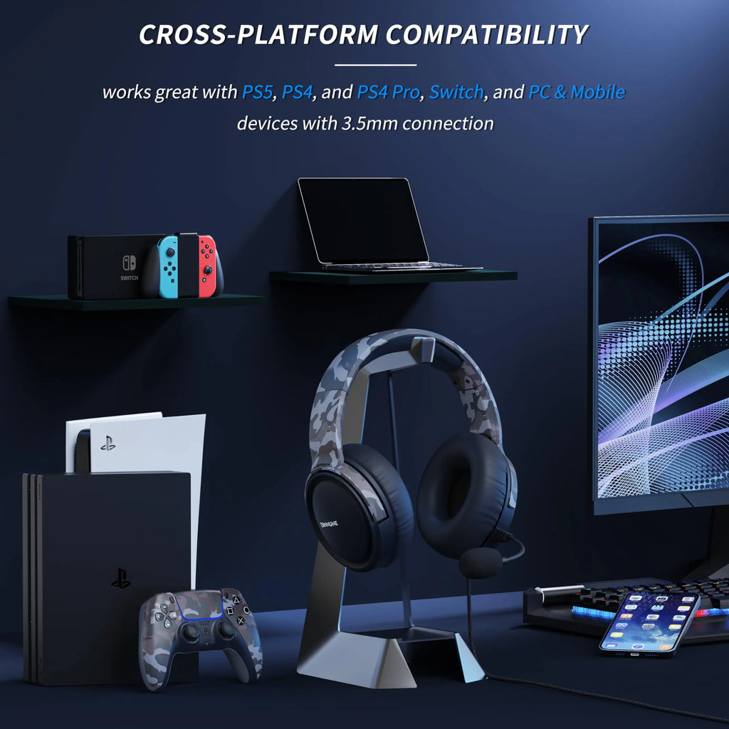 BINNUNE Gaming Headset with Mic for PS4 PS5 Xbox Series X|S Xbox One PC Switch Wired Gaming Headphones for Playstation 5 Xbox 1
