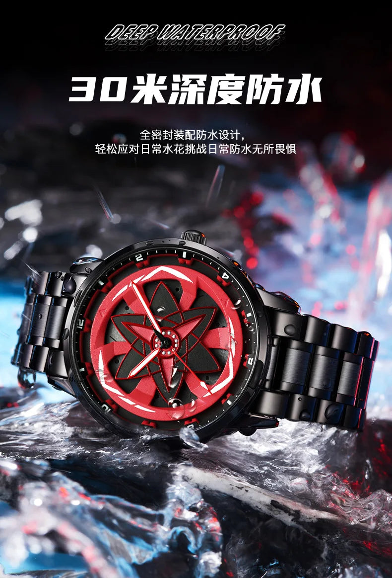 Kaleidoscope Sharingan Rotary Dial Watch 3D Japanese Anime Dial Quartz Men's Watch Top Brand Luxury Waterproof Fashion Men Watch