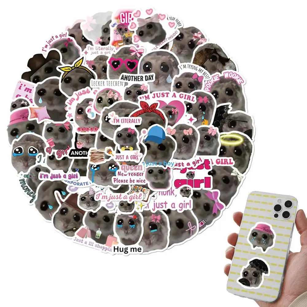 56pcs Sad Hamster Meme Decals Cute Stickers Cute Cartoon Graffiti Decals Cute Sad Hamster Sticker Decals For Laptop Water Cup