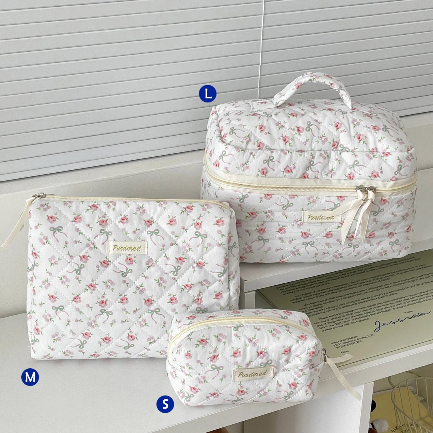 1pcs Cute Quilted Cotton Makeup Bag Women Zipper Cosmetic Organizer Cloth Handbag Box Shape Portable Toiletry Case for Girls