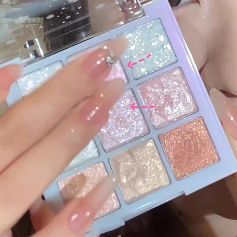 9 Colors Glitter Snowflake Eyeshadow Palette Dream Girl Pearly Eye Shadow Matte Matte Highlights Cool Tone Charming Eyes Makeup