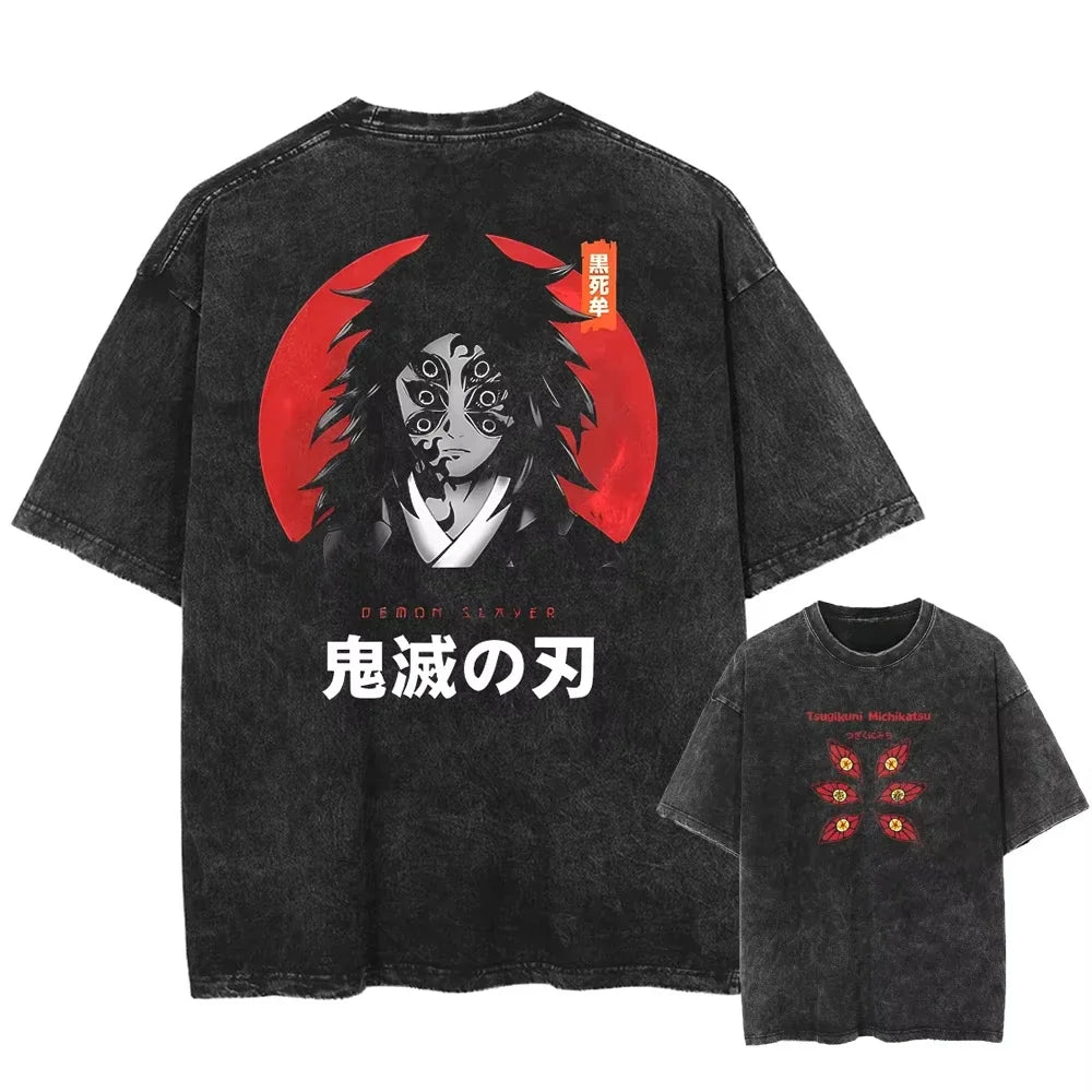Streetwear Anime Graphic Print T-shirt Harajuku Washed Vintage T-Shirt Oversized Women Summer Fashion Cotton Men Top Tee Unisex