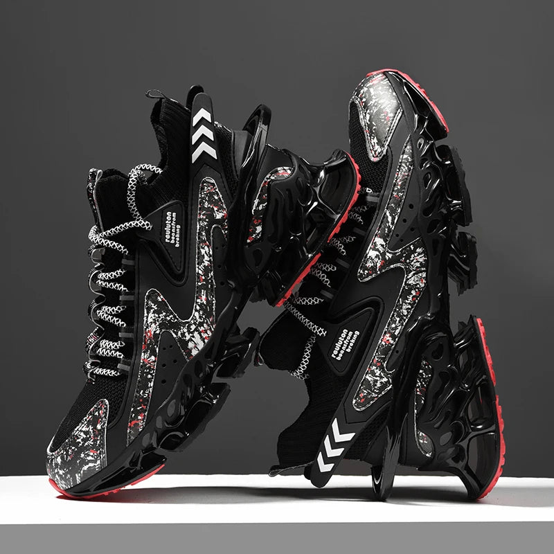 Anime and More men's running shoes with blade design and non-slip features in white and colorful accents.