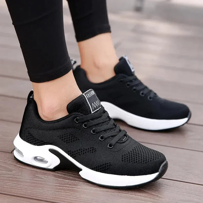 Black anime and more summer women's sneakers with air cushion design, perfect for sports and casual wear.