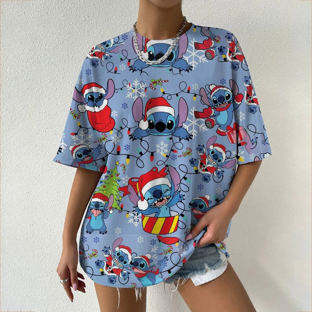 Women's T-Shirts For Women Disney Stitch print Tees Casual Street Femalewear Summer Oversized T-Shirt Fashion Lady Y2k Clothing