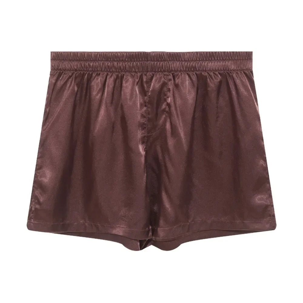 Fashion Men's Satin Boxer Briefs Beach Shorts Sleep Bottom Pajamas Underwear Nightwear Man Loose Home Shorts