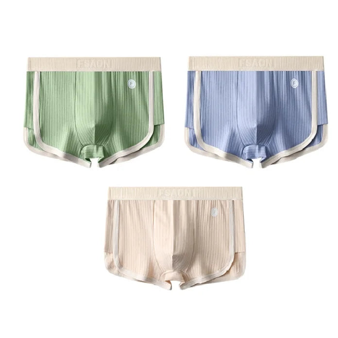 1/3PCS 100% Cotton Solid Striped Men's Boxer Sexy Breathable Mesh U Crotch Underwear High Elastic Widen Waistband Underpants