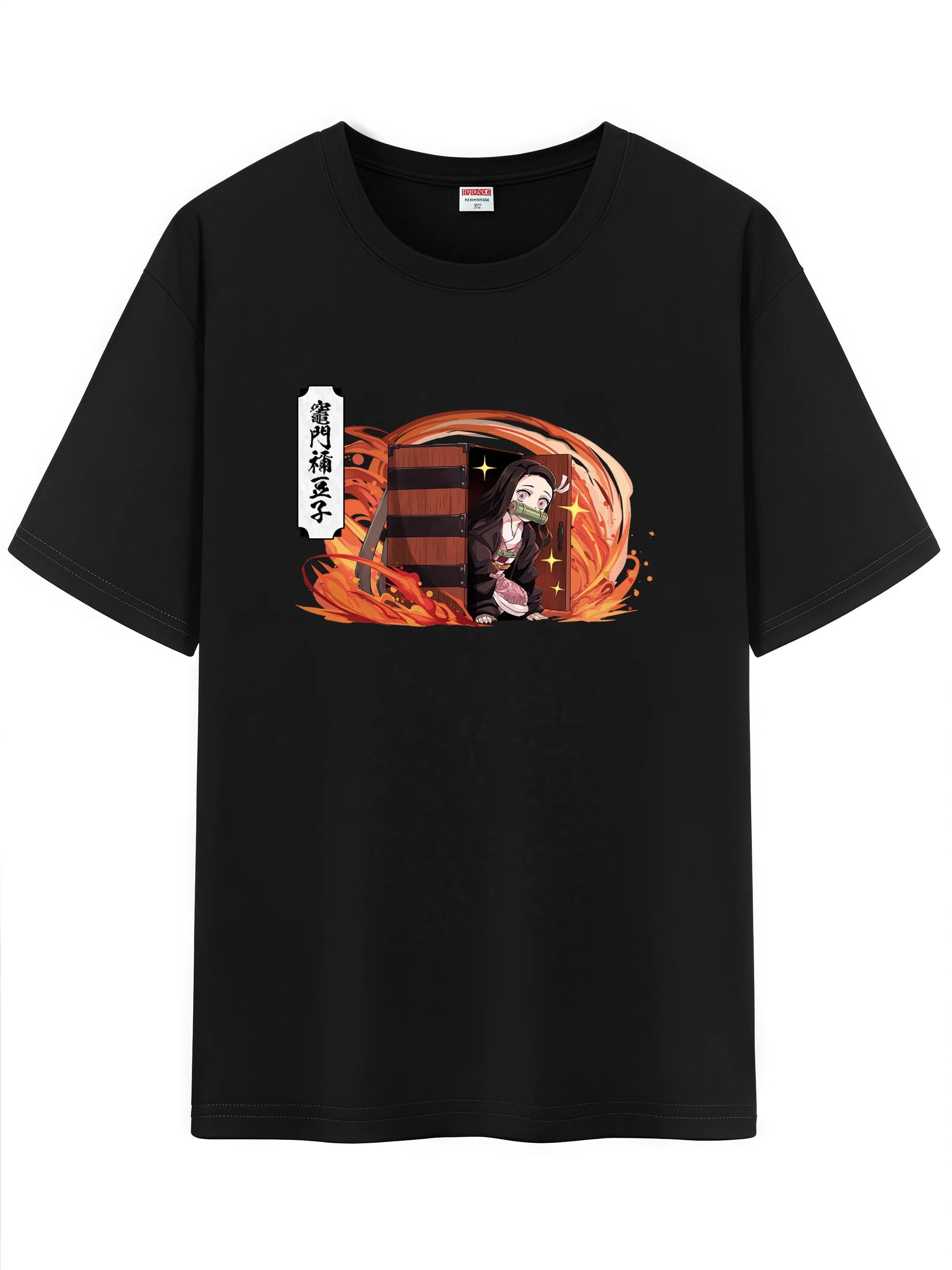 Black unisex t-shirt featuring a Demon Slayer anime character illustration with vibrant colors.