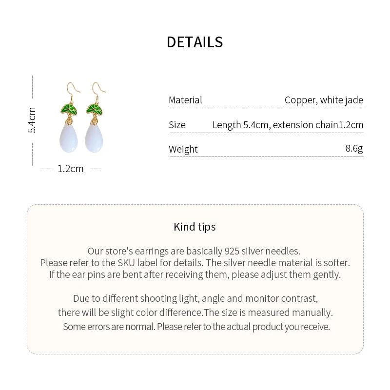 Lily Of The Valley Leaf Water Drop Resin Dangle Earrings For Women Partysu New In Earring Hook Vintage Fashion Cheongsam Jewelr